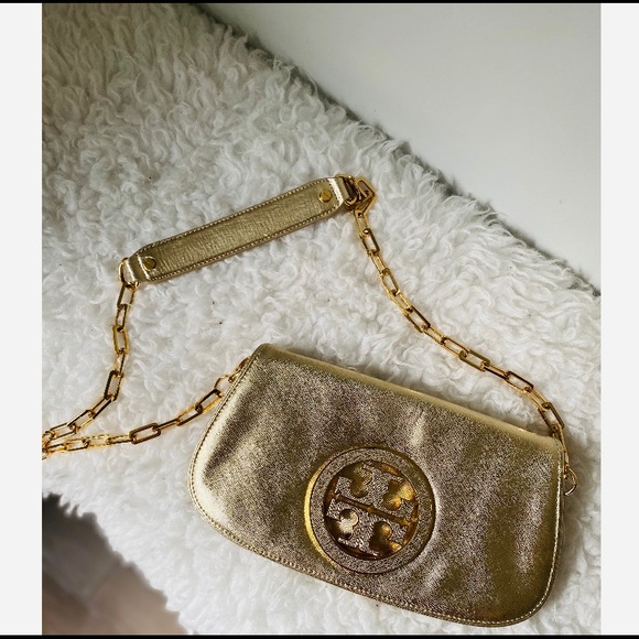 Tory Burch Handbags - Tory Burch Metallic Gold Amanda Clutch with Strap